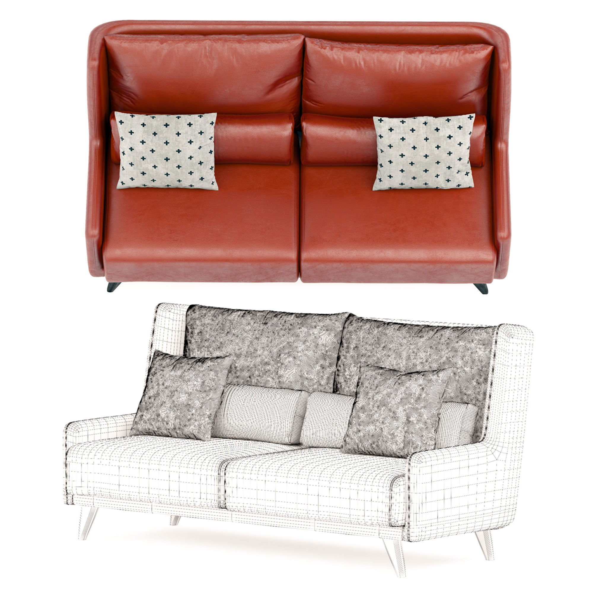 ONYX Leather SOFA with cushions and bolsters 3D model_2