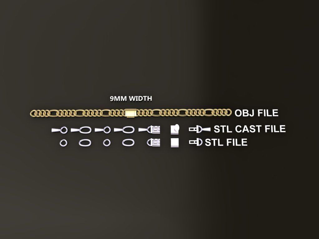 Figaro Cuban Chain Link Rounded Frame 9mm Width 3D print model_1