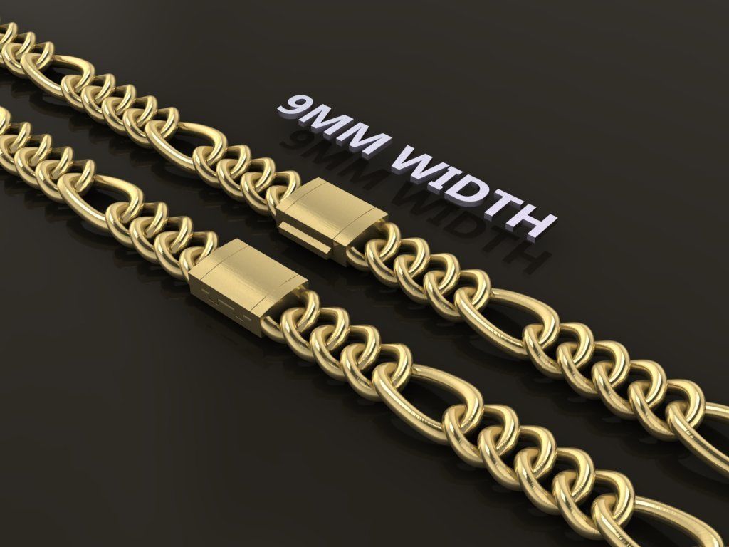 Figaro Cuban Chain Link Rounded Frame 9mm Width 3D print model_4