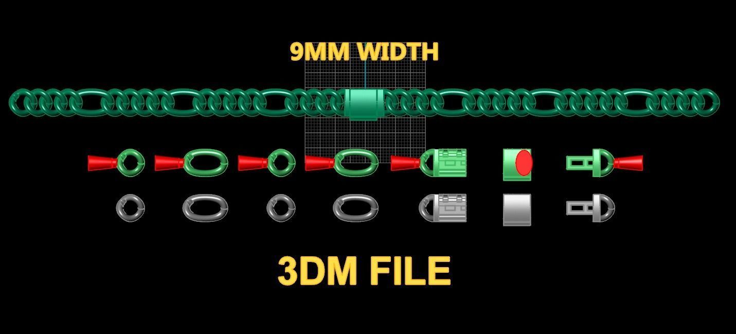 Figaro Cuban Chain Link Rounded Frame 9mm Width 3D print model_2