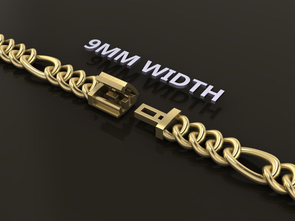 Figaro Cuban Chain Link Rounded Frame 9mm Width 3D print model_6