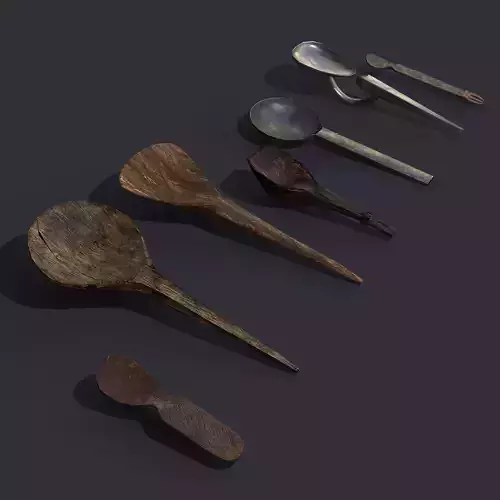 Seven Medieval Spoons 3D Model Collection