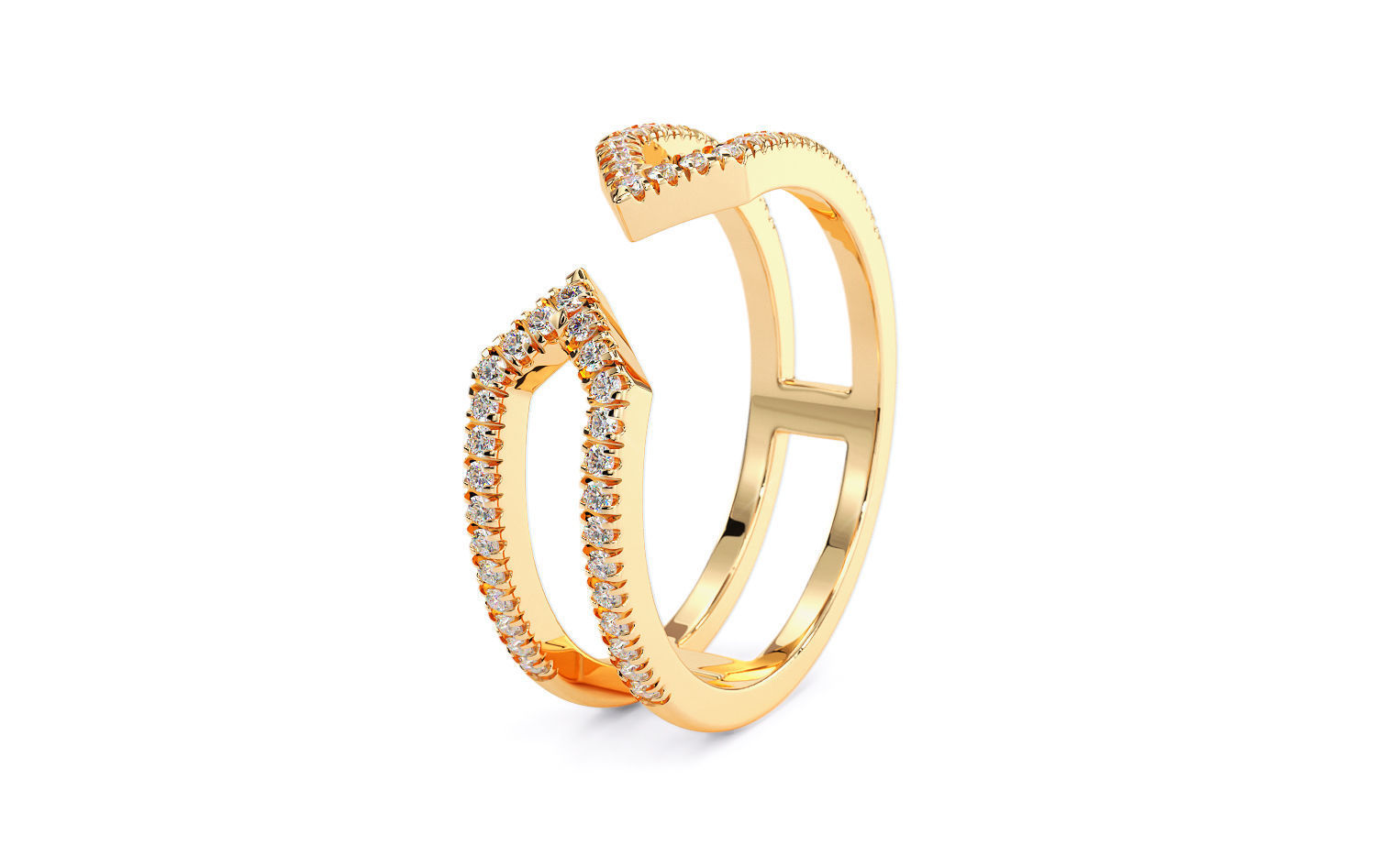 split shank gold ring with diamonds 3D print model_2