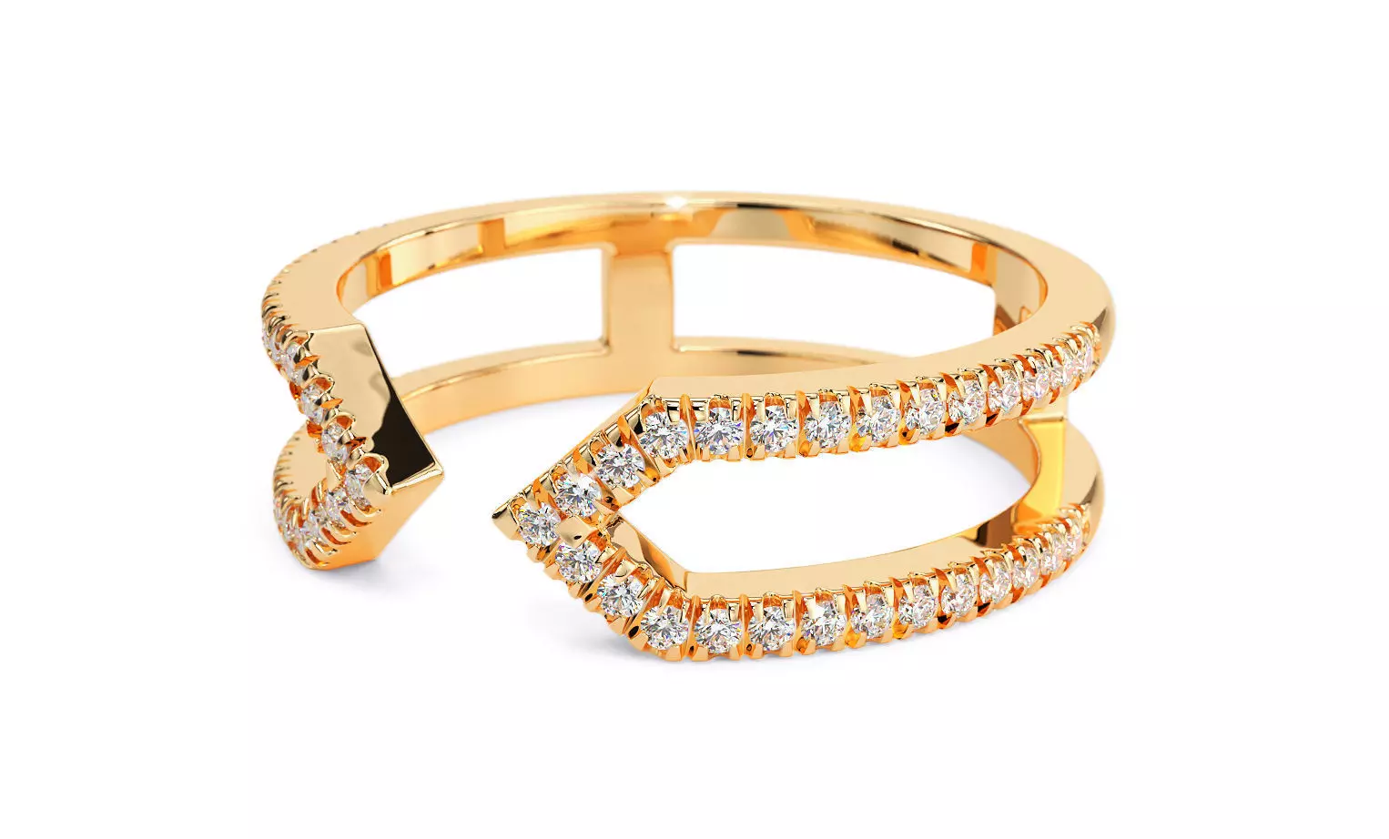 split shank gold ring with diamonds 3D print model_0