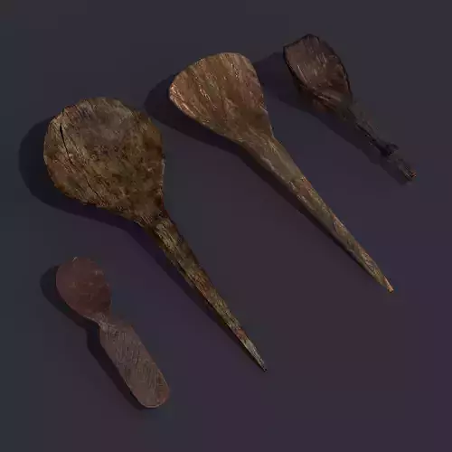 Medieval Wooden Spoons Four Pack 3D Model Collection