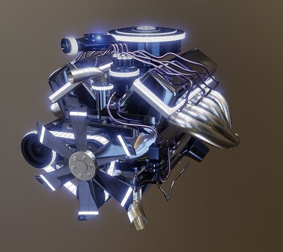 Cyberpunk 1970s Muscle Car Engine 3D model
