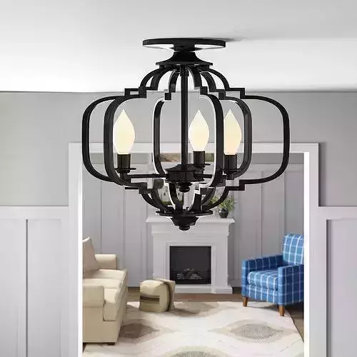 Black Metal Wingo Chandelier Style Geometric Flush Mount
