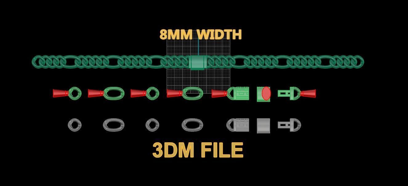 Figaro Cuban Chain Link Rounded Frame 8mm Width 3D print model_3
