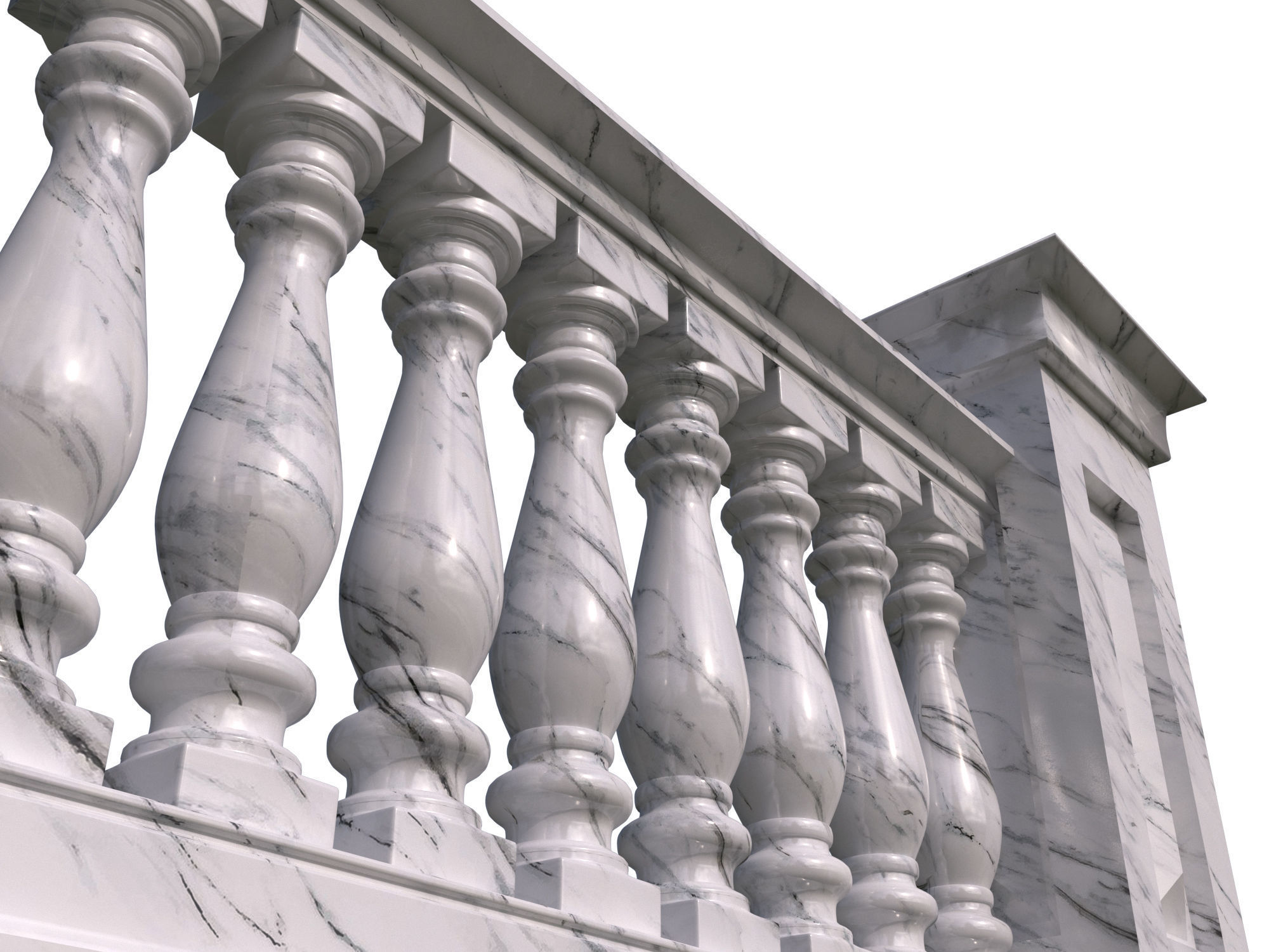 Five fences with balusters and columns 3D model_12