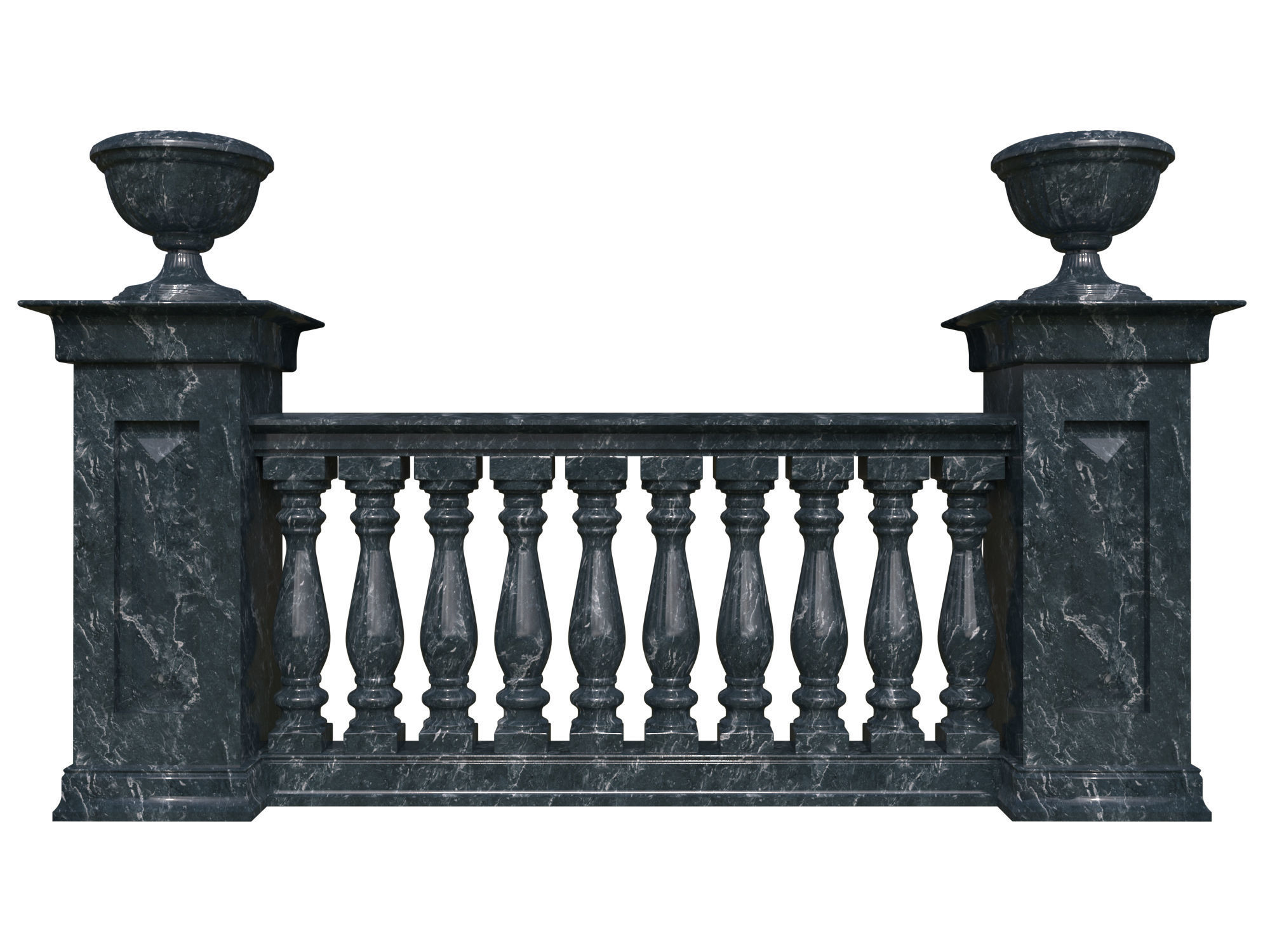 Five fences with balusters and columns 3D model_1