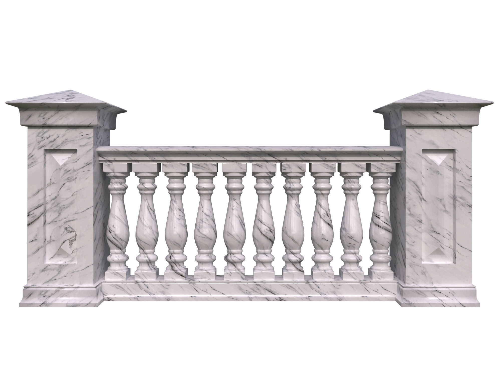Five fences with balusters and columns 3D model_2