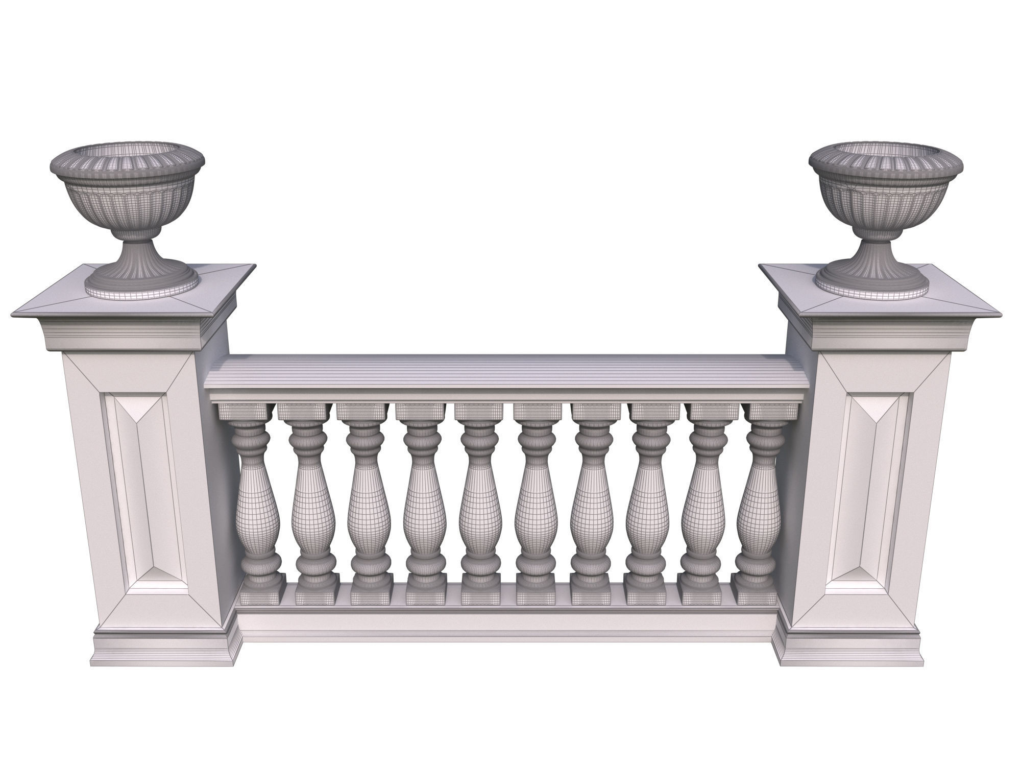 Five fences with balusters and columns 3D model_16