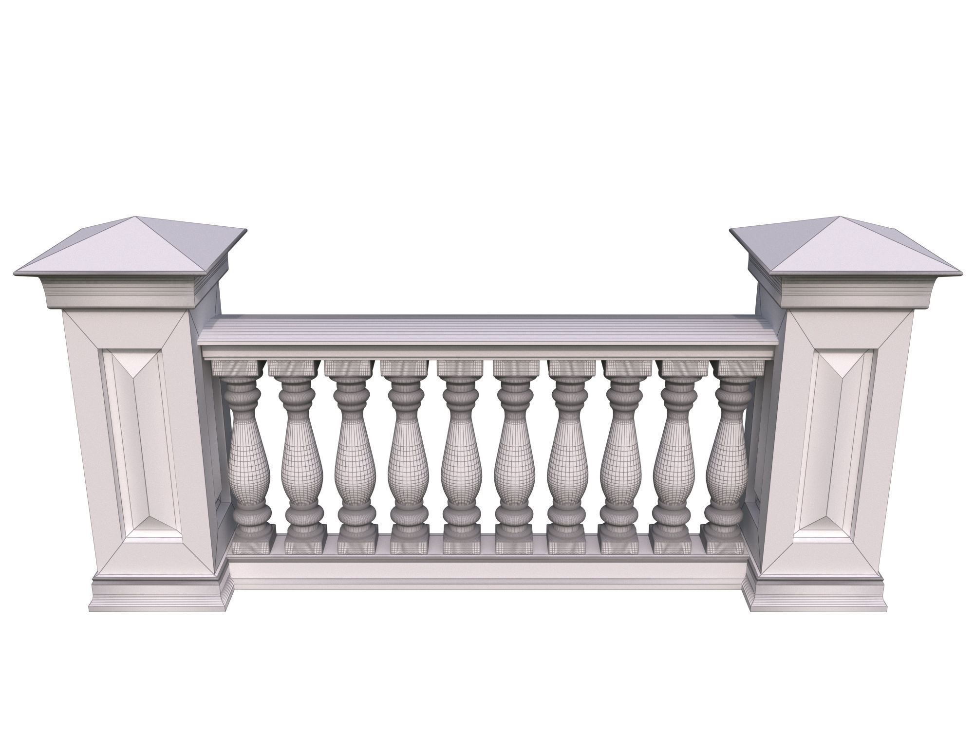 Five fences with balusters and columns 3D model_19