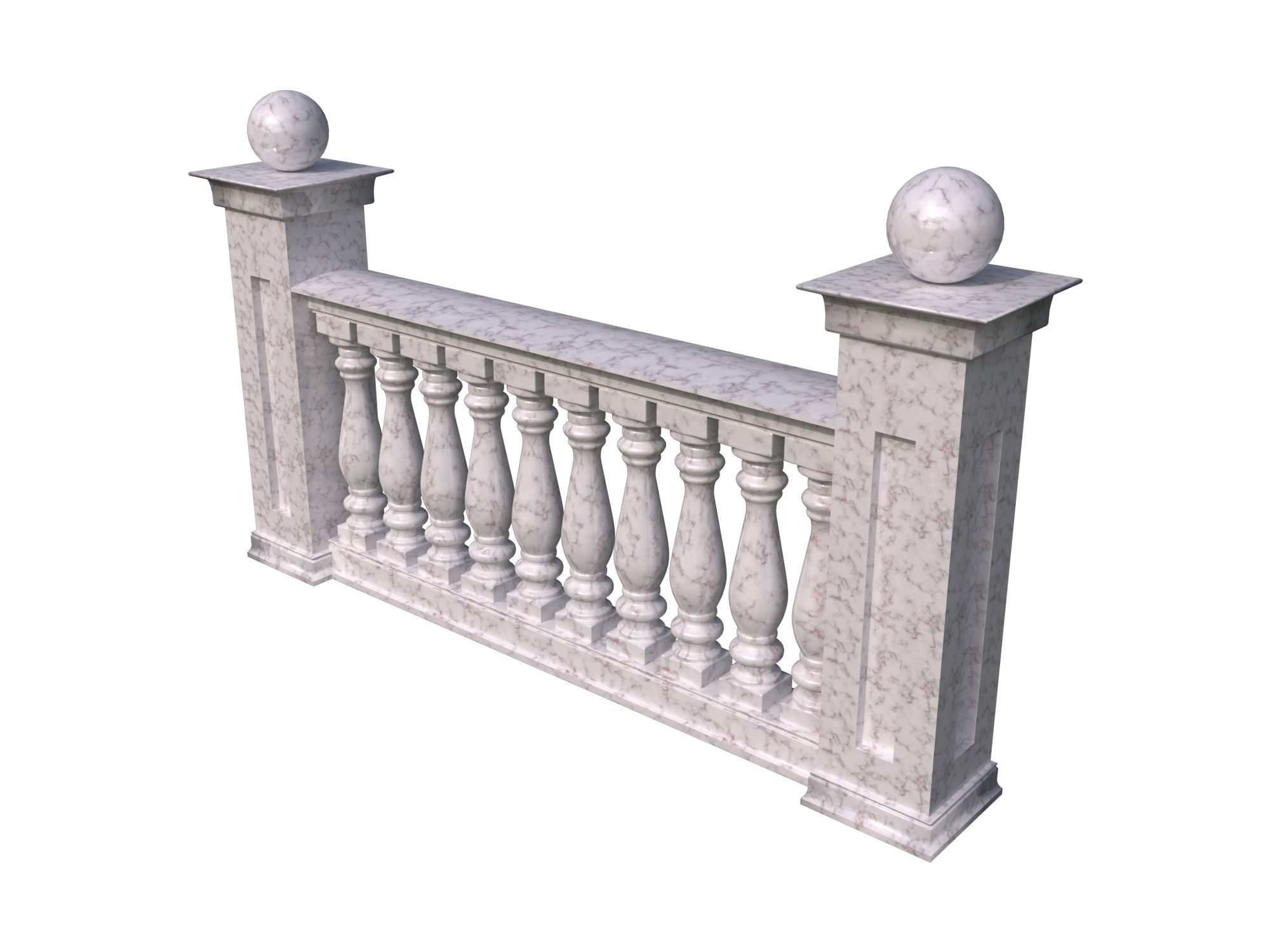 Five fences with balusters and columns 3D model_9