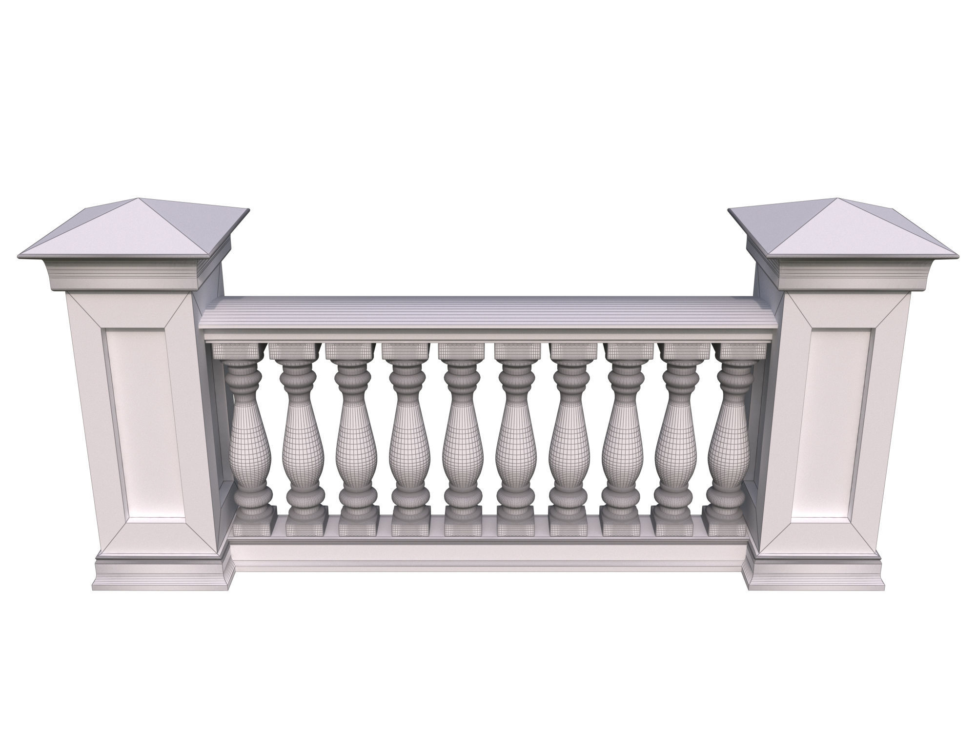 Five fences with balusters and columns 3D model_17