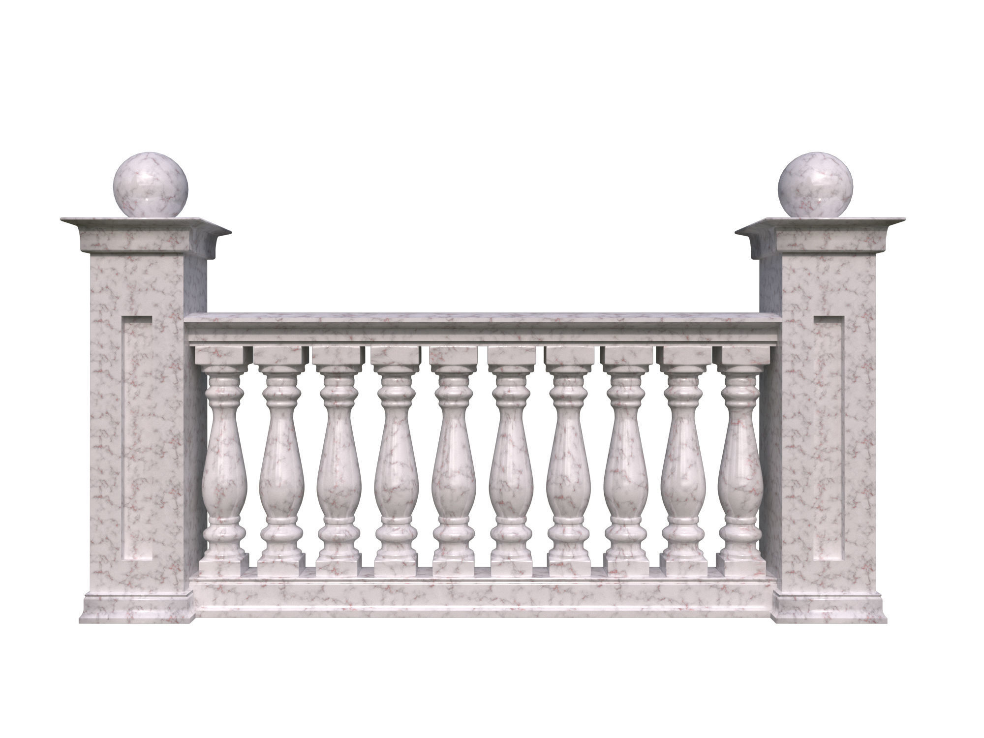 Five fences with balusters and columns 3D model_4