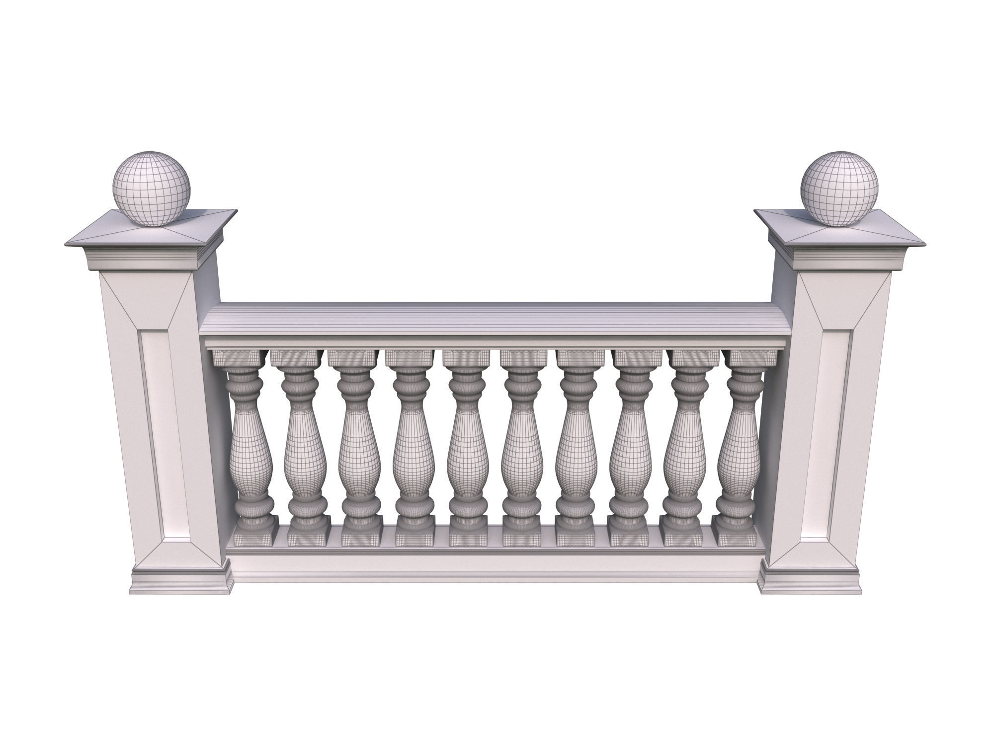 Five fences with balusters and columns 3D model_18