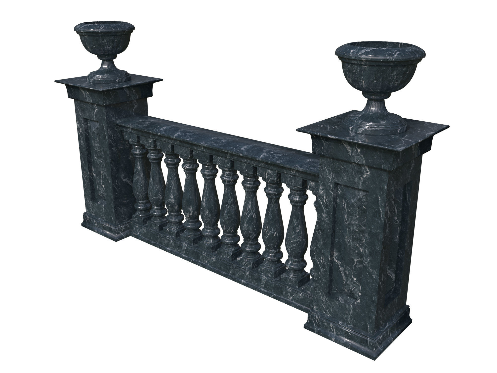 Five fences with balusters and columns 3D model_6