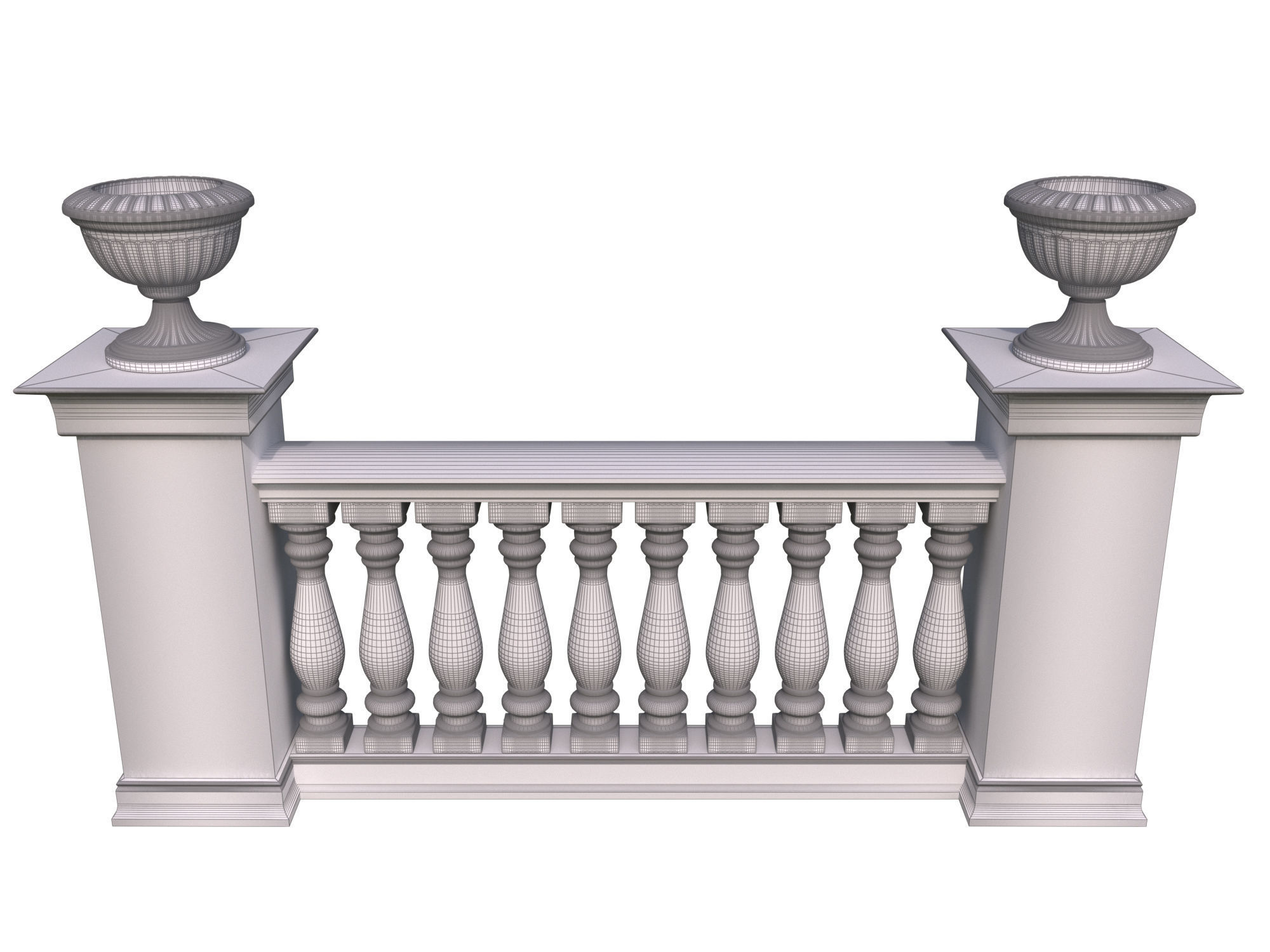 Five fences with balusters and columns 3D model_20