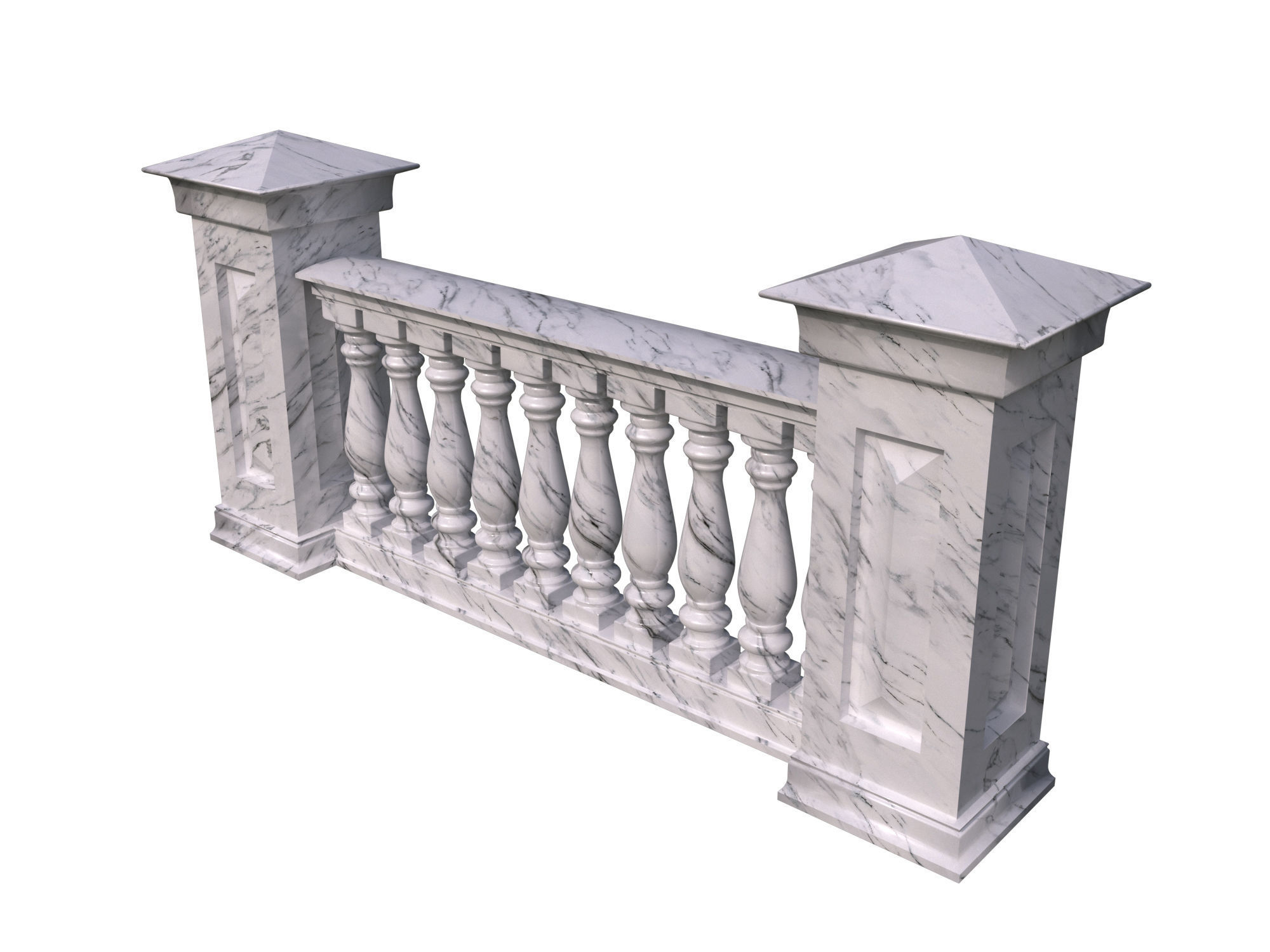 Five fences with balusters and columns 3D model_7