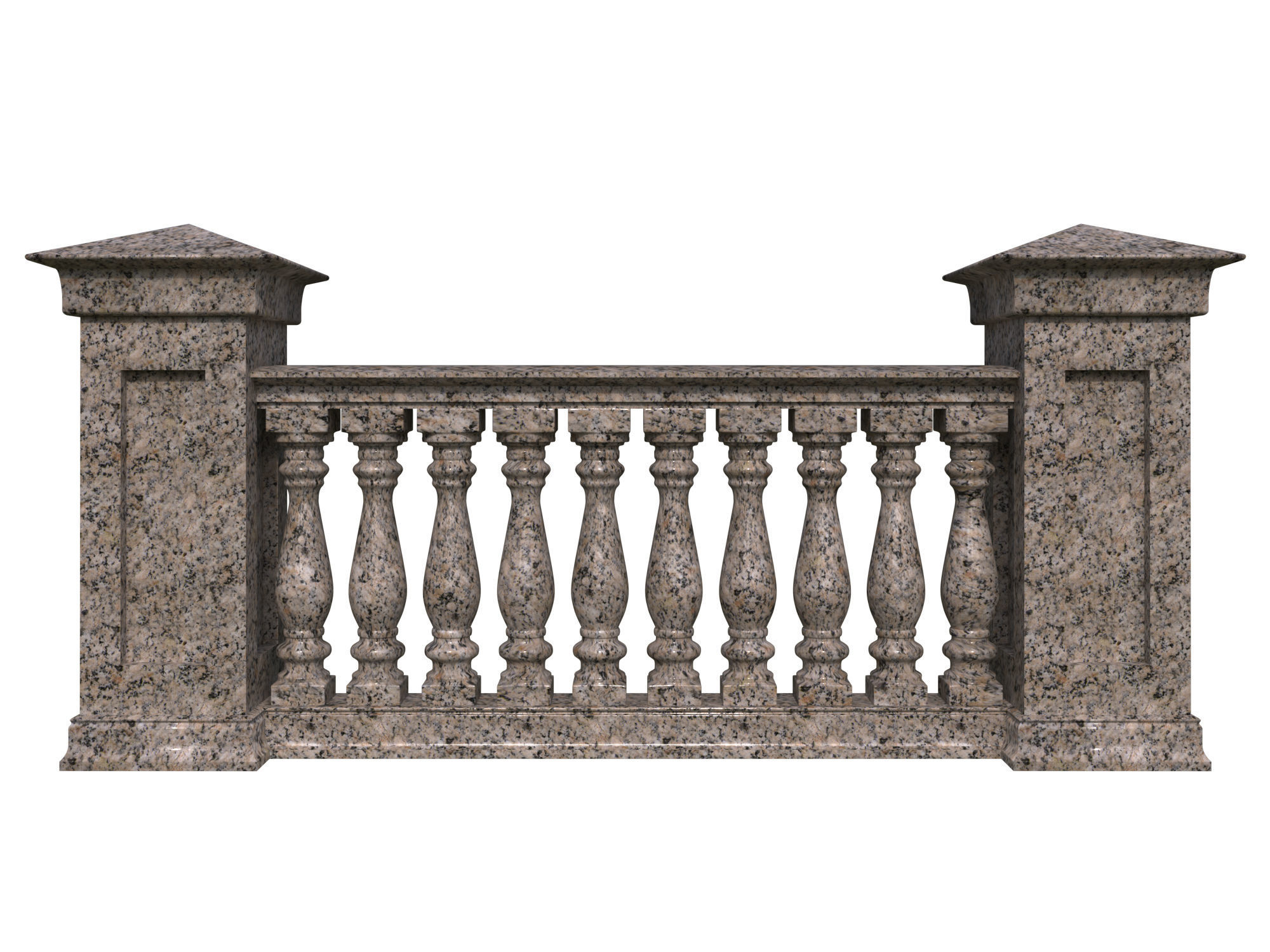 Five fences with balusters and columns 3D model_3
