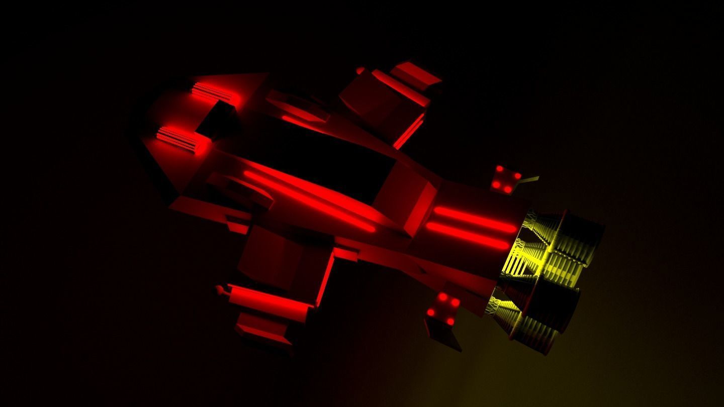 Sci-Fi Space Battleship With Neon Lights C-20 Low-poly 3D model_2