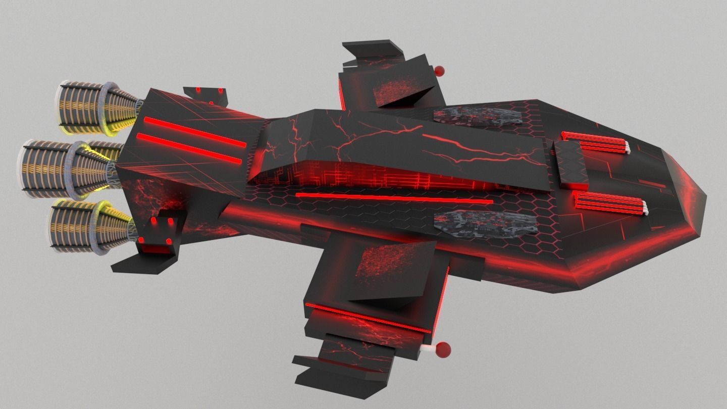 Sci-Fi Space Battleship With Neon Lights C-20 Low-poly 3D model_4