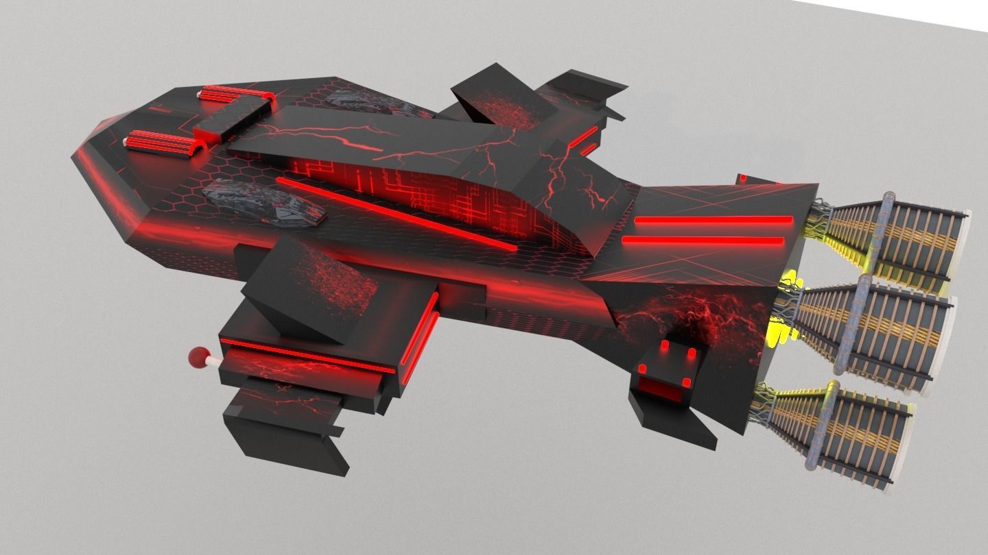 Sci-Fi Space Battleship With Neon Lights C-20 Low-poly 3D model_3