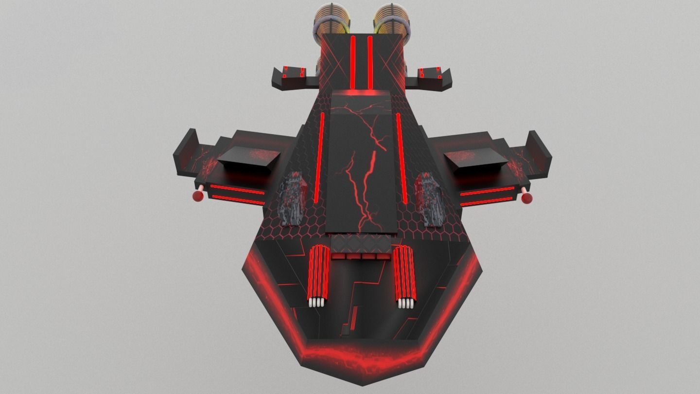 Sci-Fi Space Battleship With Neon Lights C-20 Low-poly 3D model_5