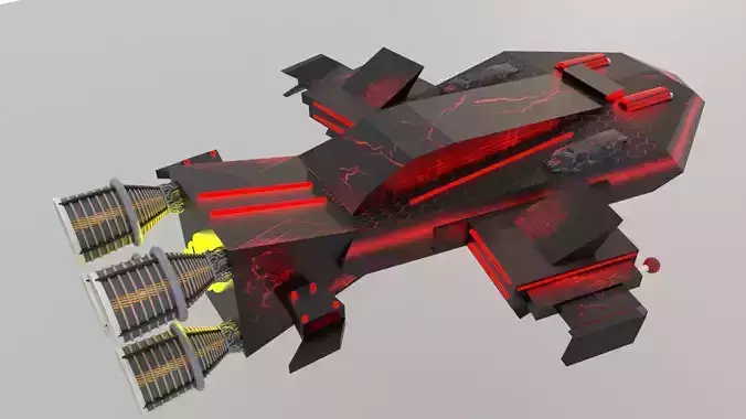 Sci-Fi Space Battleship With Neon Lights C-20