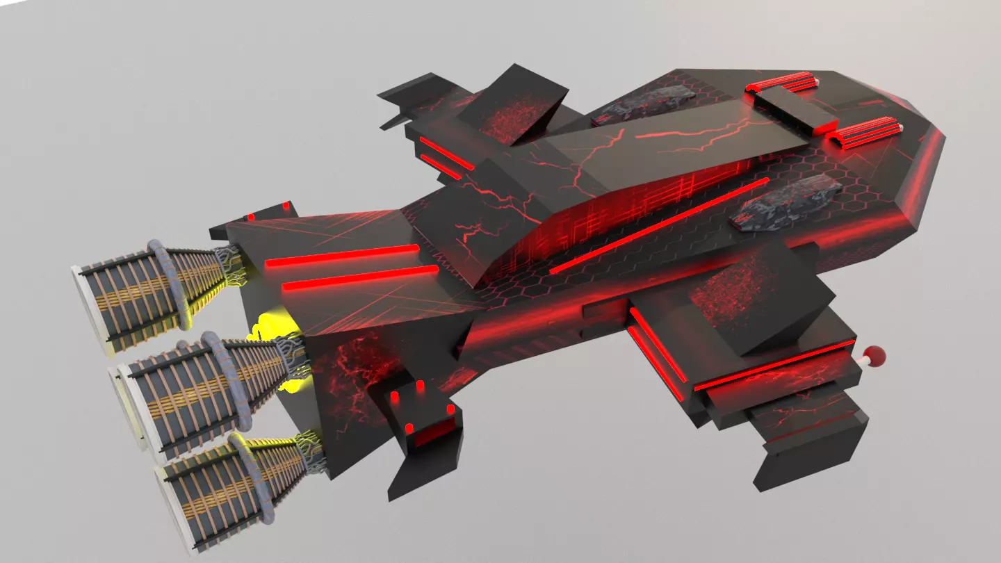 Sci-Fi Space Battleship With Neon Lights C-20 Low-poly 3D model_0