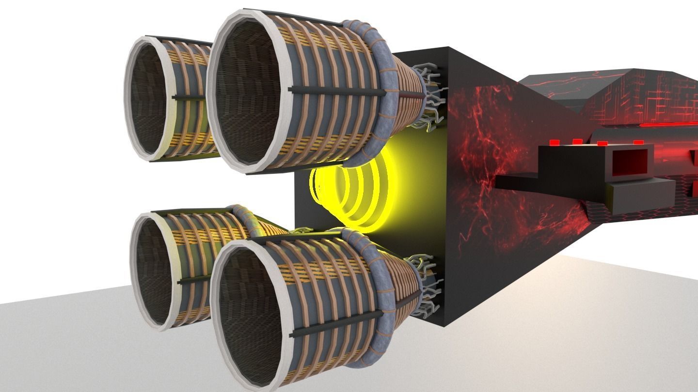 Sci-Fi Space Battleship With Neon Lights C-20 Low-poly 3D model_6