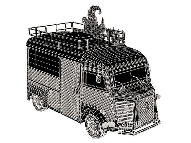 Citroen Type H food truck 3D model 7