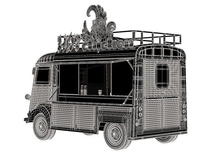 Citroen Type H food truck 3D model 4