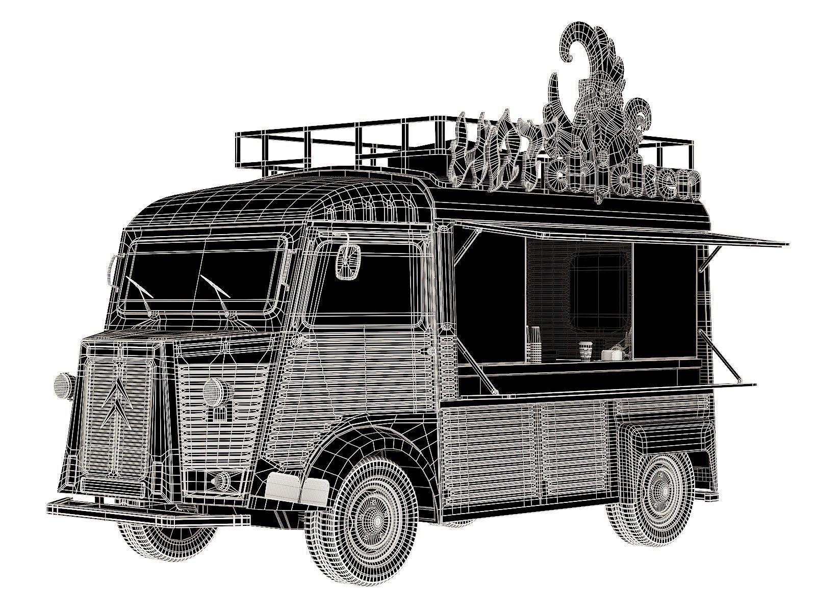 Citroen Type H food truck 3D model_1