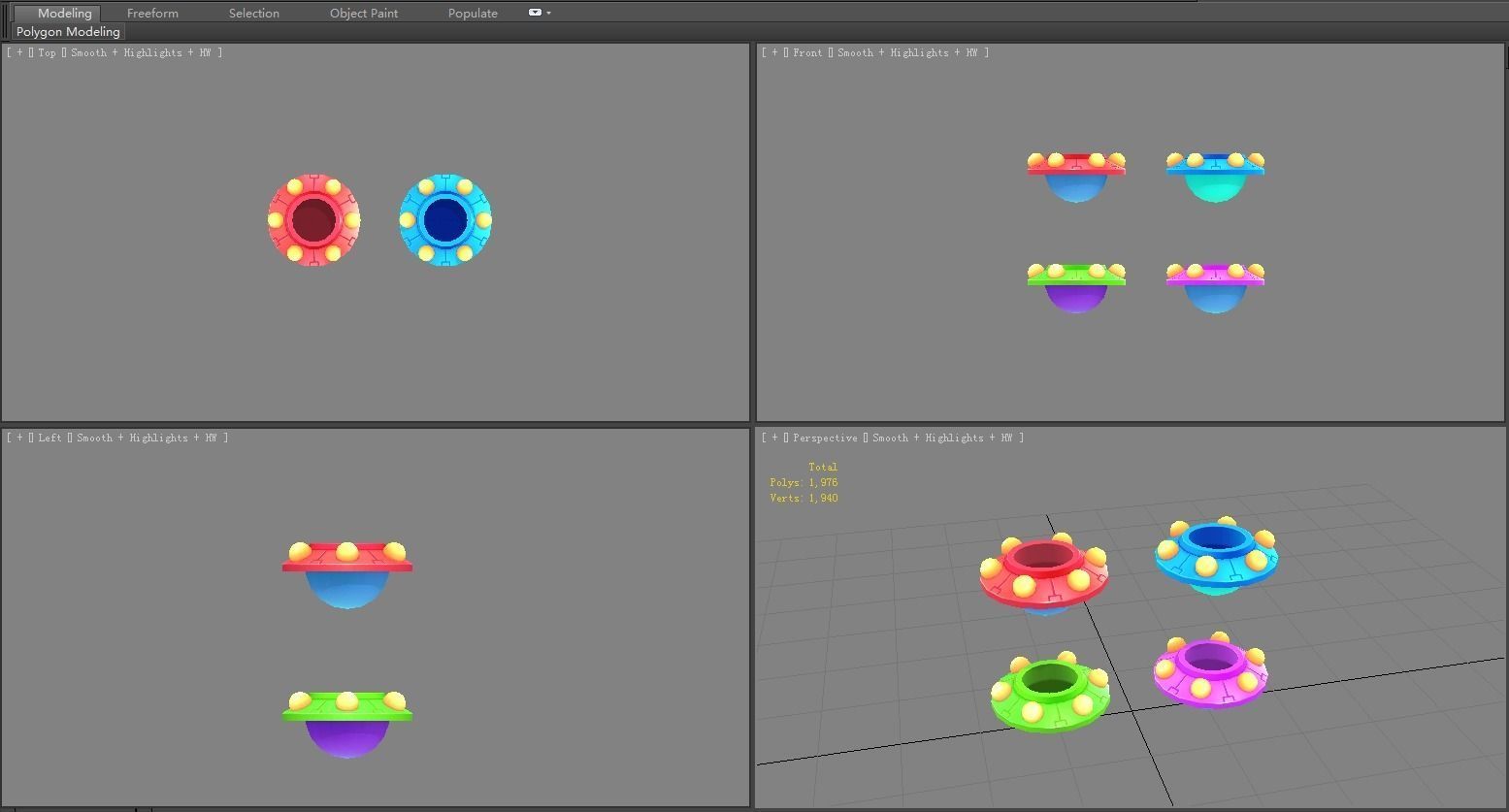 Cartoon alien spaceship - UFO Low-poly 3D model_3