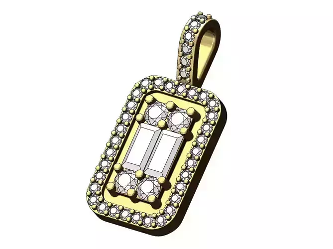 Rectangular diamond and baguette cluster pendant ornament