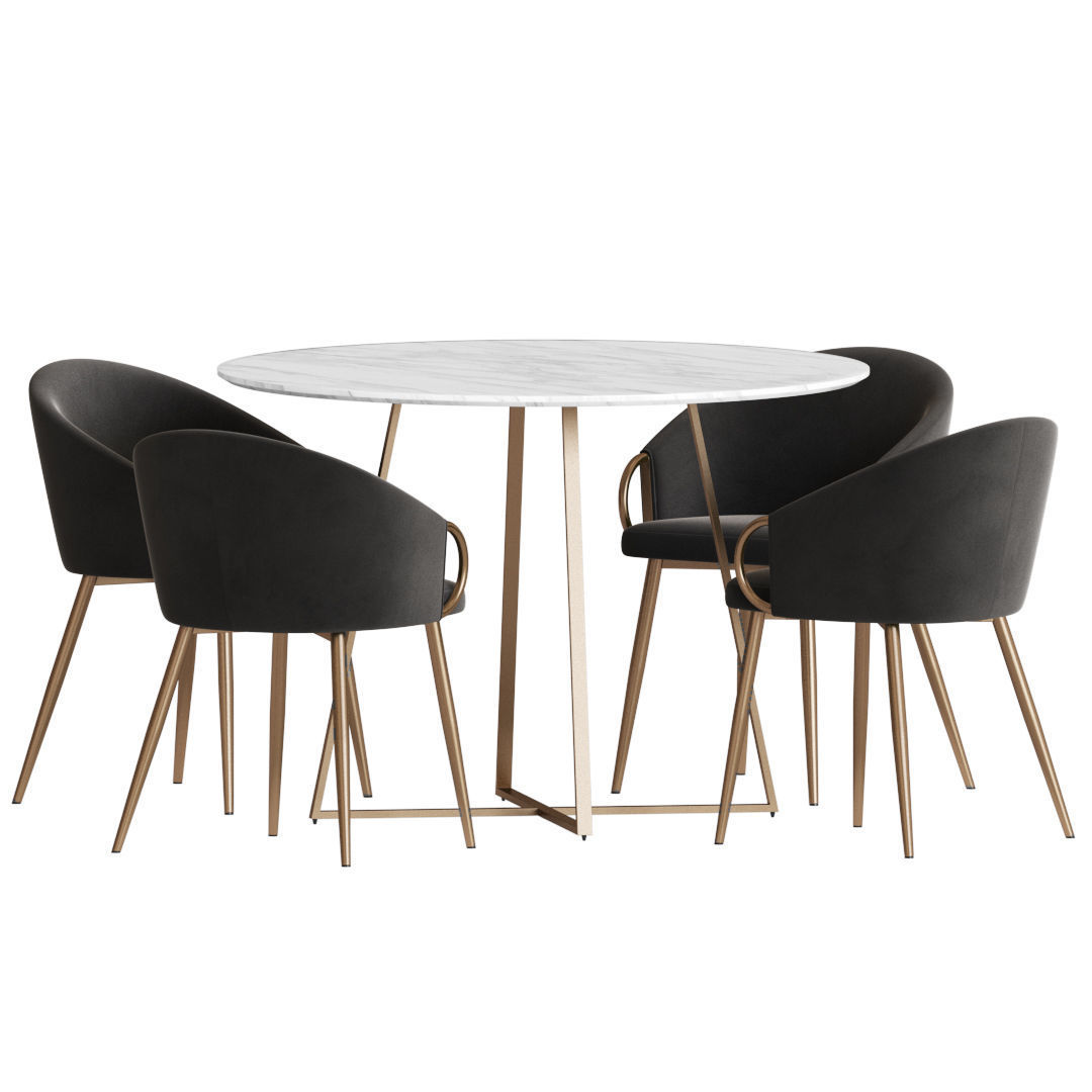 Dining Set table and chairs velvet with gold legs 3D model_3
