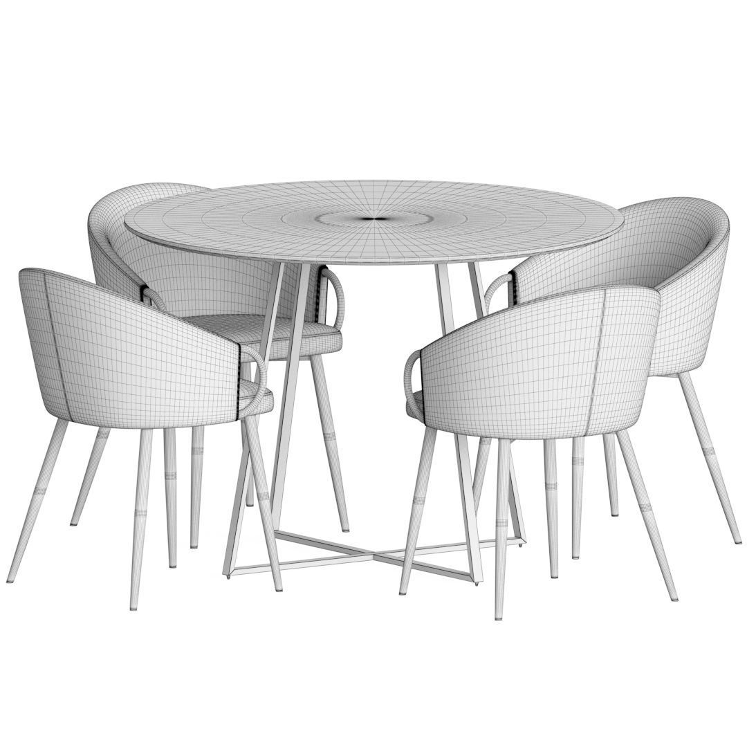 Dining Set table and chairs velvet with gold legs 3D model_4