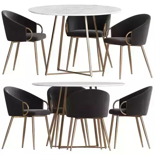 Dining Set table and chairs velvet with gold legs