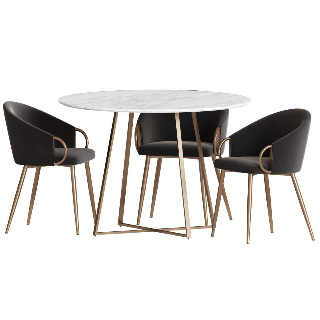 Dining Set table and chairs velvet with gold legs 3D model_2