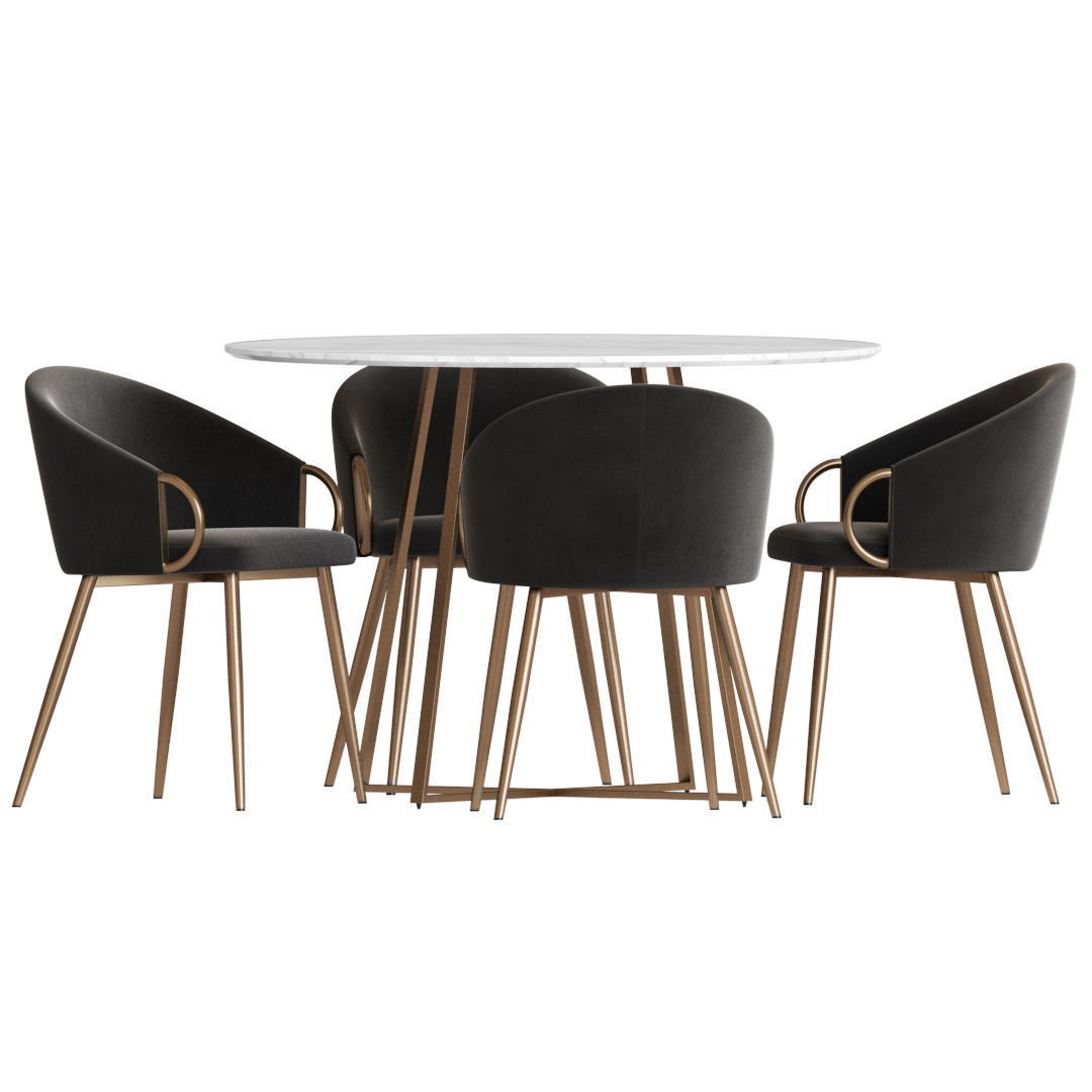 Dining Set table and chairs velvet with gold legs 3D model_1