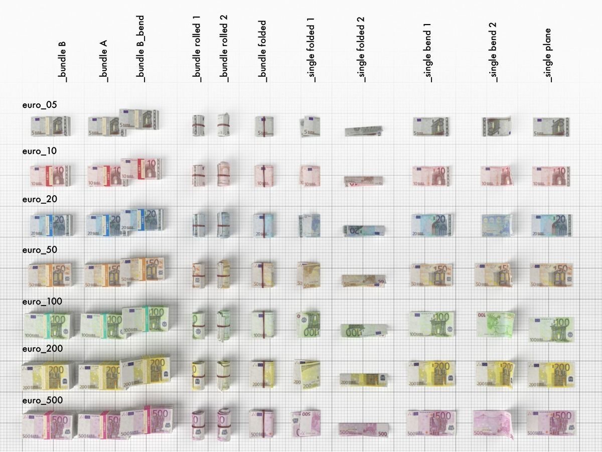 Euro Money Banknote Pack Low-poly 3D model_10