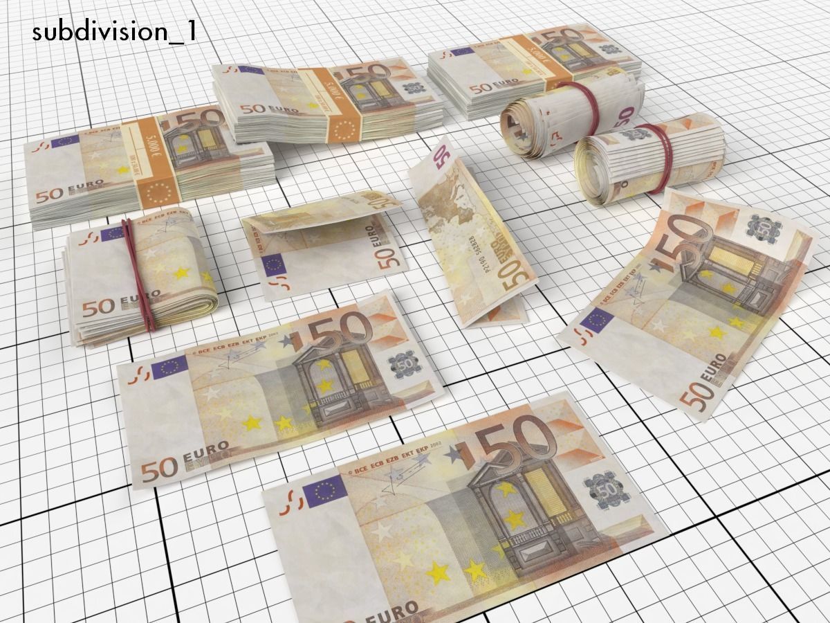 Euro Money Banknote Pack Low-poly 3D model_6