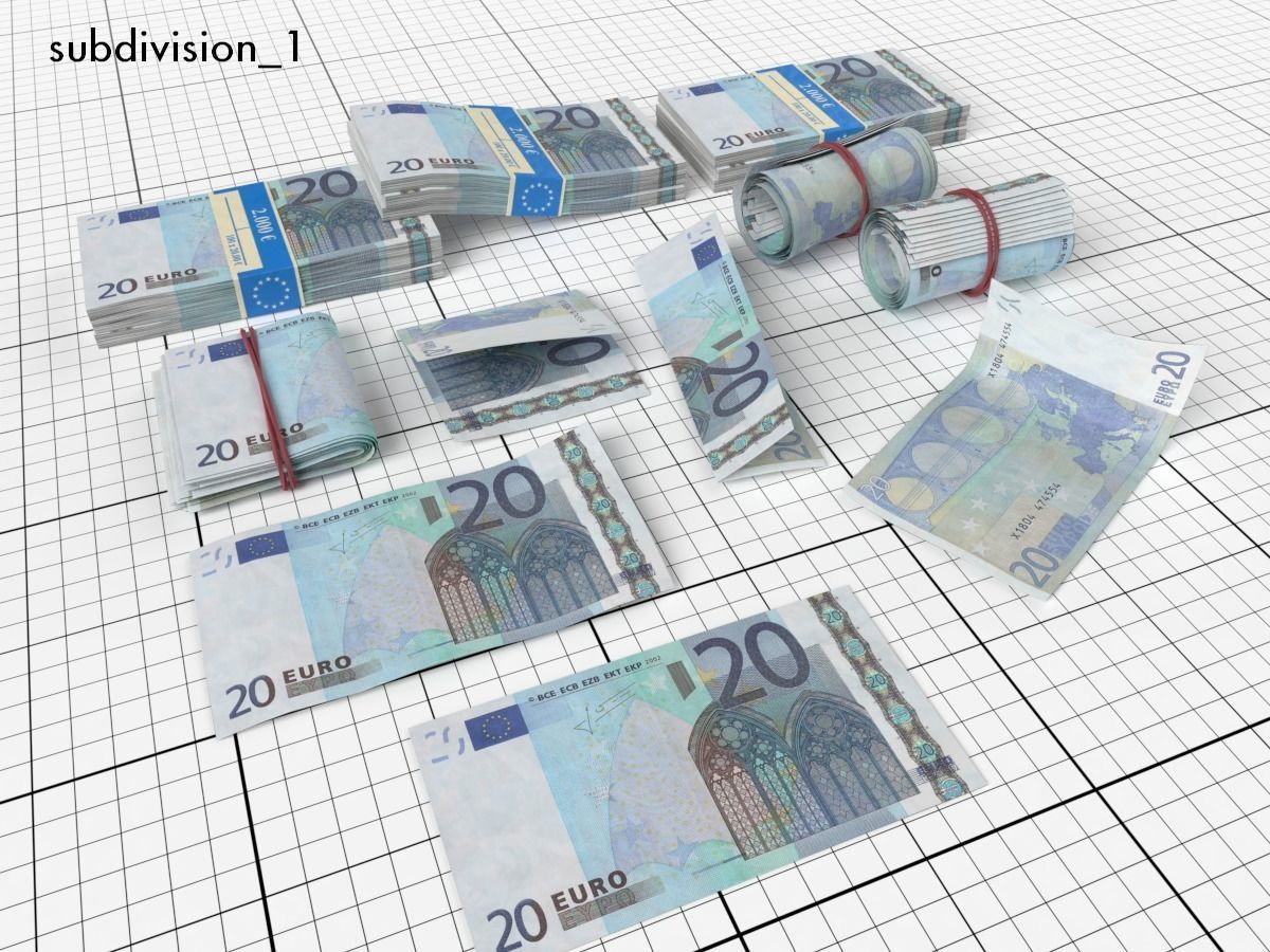 Euro Money Banknote Pack Low-poly 3D model_5