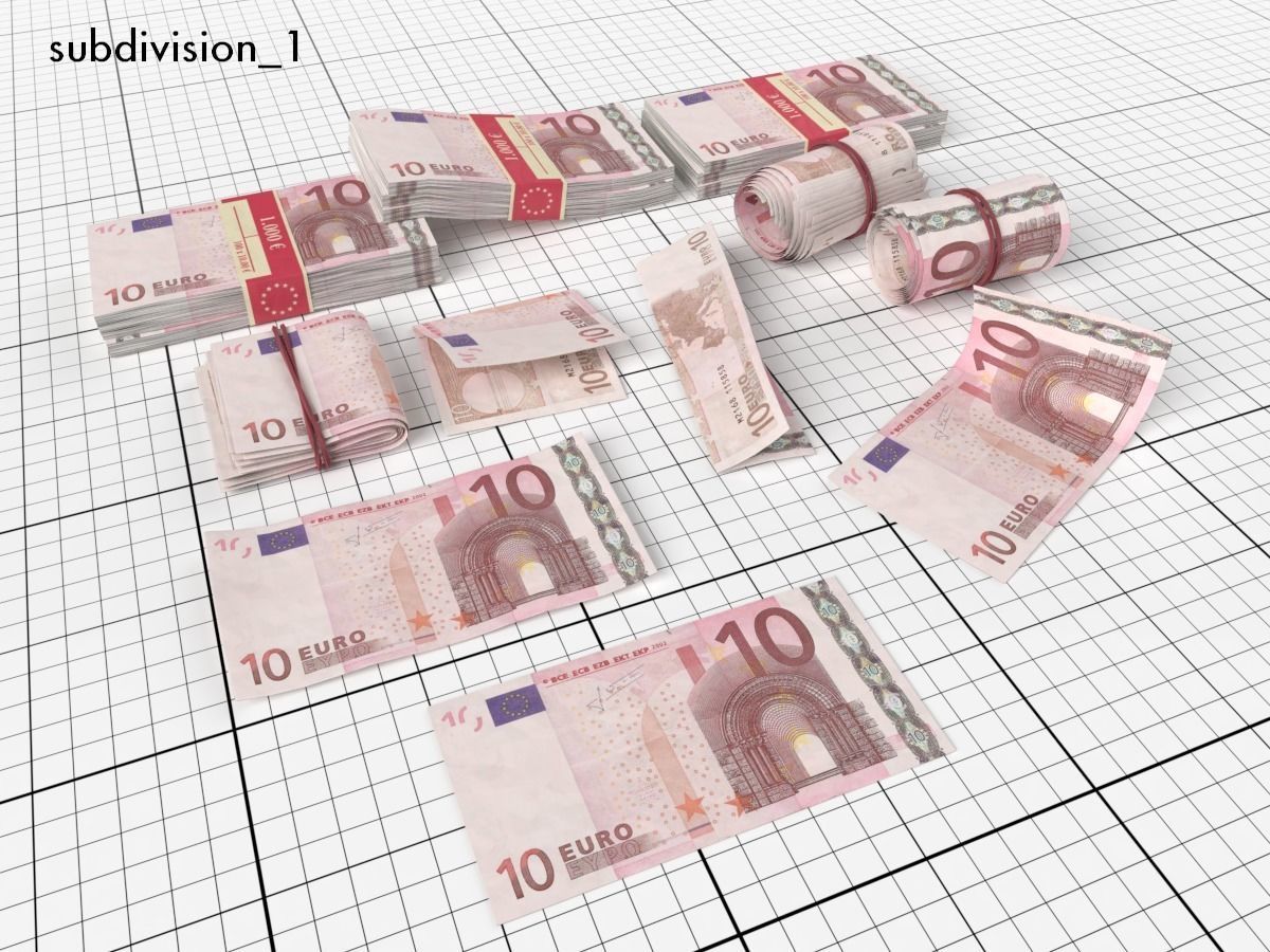 Euro Money Banknote Pack Low-poly 3D model_4