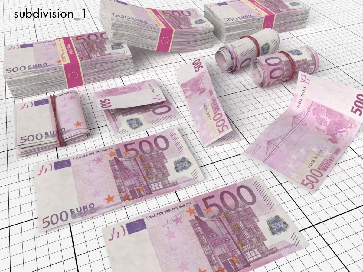 Euro Money Banknote Pack Low-poly 3D model_9