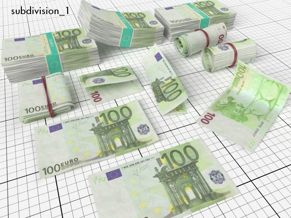 Euro Money Banknote Pack Low-poly 3D model_7