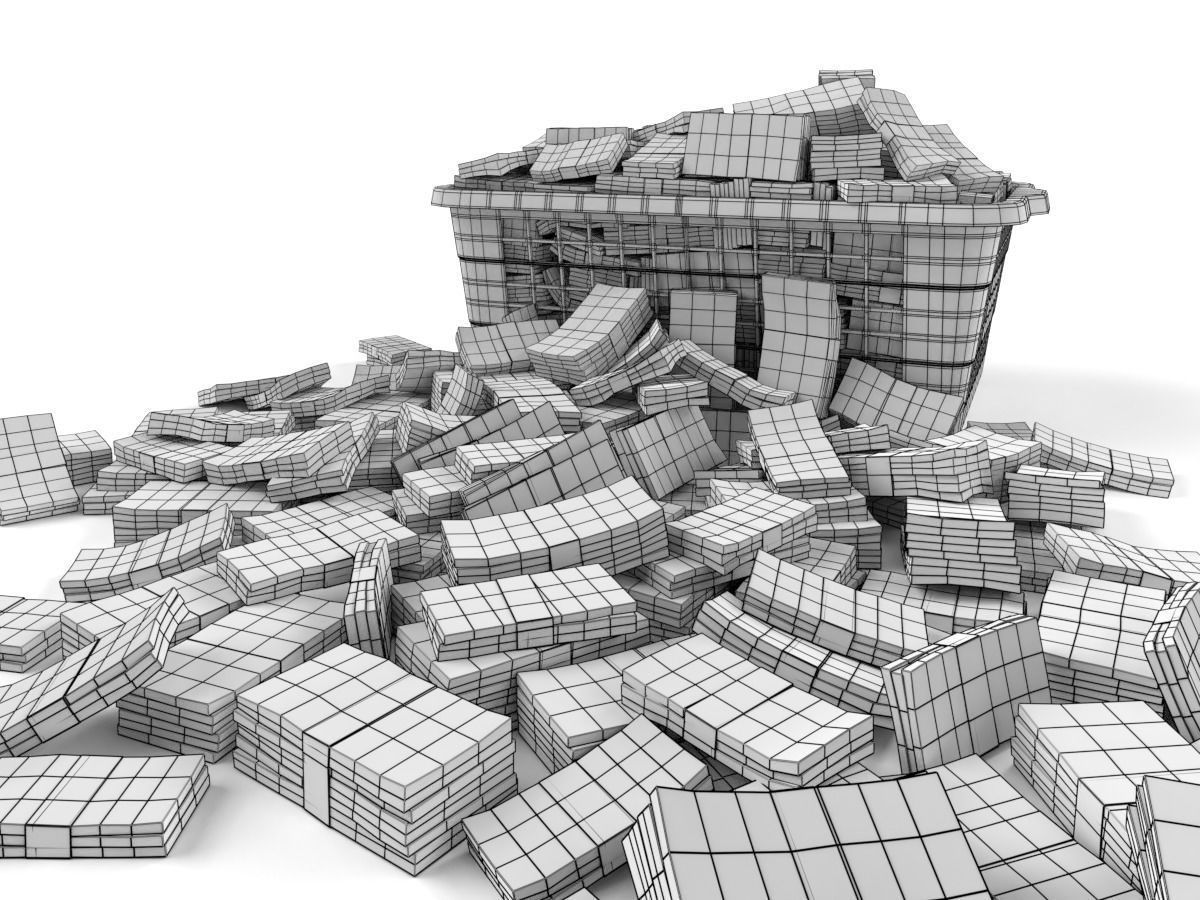 Euro Money Banknote piled in Basket Low-poly 3D model_11