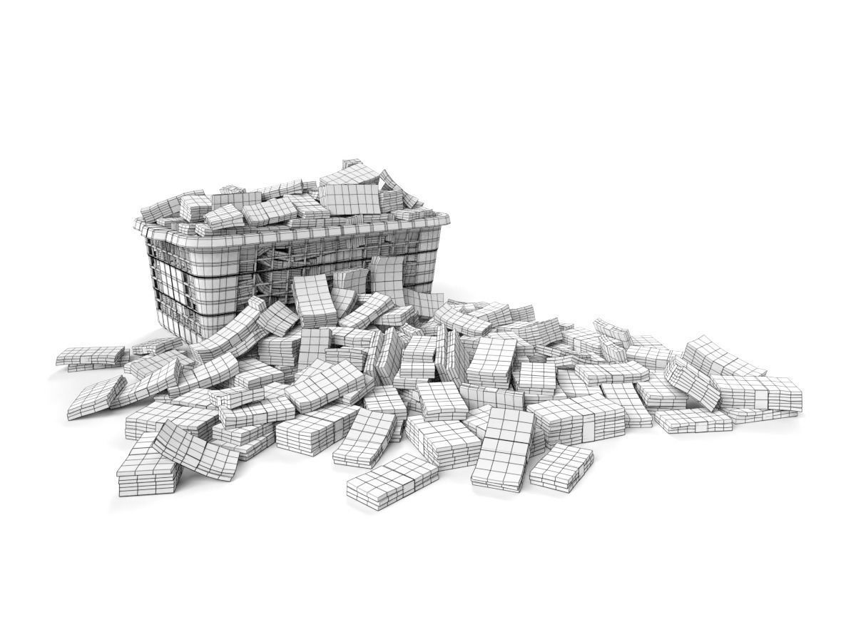 Euro Money Banknote piled in Basket Low-poly 3D model_8